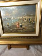 Strandtafereel Katwijk aan zee  olie op paneel, Antiek en Kunst, Ophalen of Verzenden