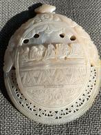 XIXth C. carved MOP nacre doopschelp JERUSALEM baptism shell, Antiek en Kunst, Antiek | Religieuze voorwerpen, Ophalen of Verzenden