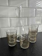 Stijlvolle karaf + 6 bijpassende glazen met gouden stippen, Glas of Glazen, Ophalen of Verzenden, Overige stijlen, Glas