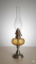 decoratieve kerosinelamp amber/tin/messing, Ophalen of Verzenden