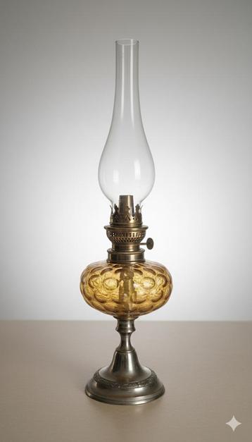 decoratieve kerosinelamp amber/tin/messing beschikbaar voor biedingen