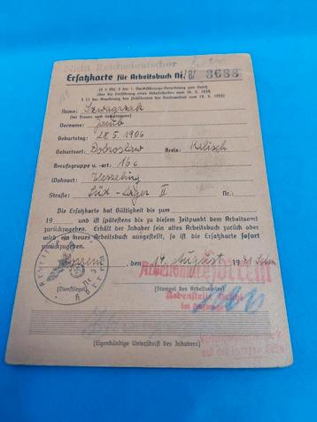 Duitse WO2 Ersatzkarte für Arbeitsbuch beschikbaar voor biedingen