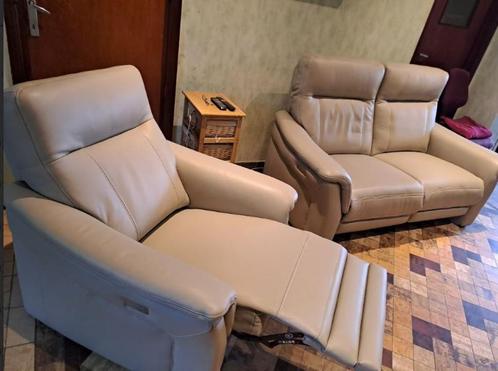NIEUWE PRIJS. SOFA leder, 1-zit + 2-zit, bijna nieuw., Huis en Inrichting, Zetels | Zetels, Zo goed als nieuw, Rechte bank, Driepersoons