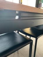 Verlengbare eettafel met leren stoelen(6-10 personen), Huis en Inrichting, Ophalen, Gebruikt, Eikenhout, 200 cm of meer