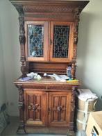 Hardhouten kast met loodglas panelen, Antiek en Kunst, Ophalen