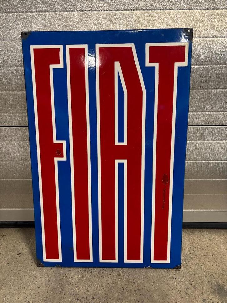 FIAT emaille reclamebord origineel en oud 68 x 97 cm, Verzamelen, Merken en Reclamevoorwerpen, Gebruikt, Reclamebord, Ophalen