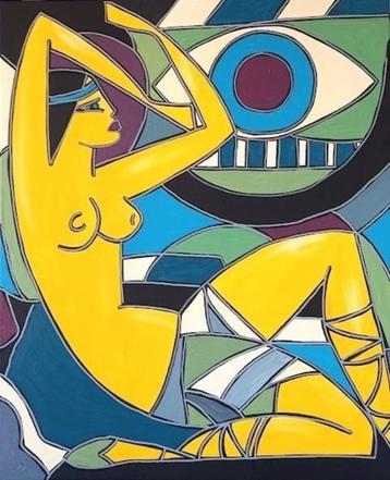 Schilderij, Jeune fille sous l'Oeil du Bonheur disponible aux enchères