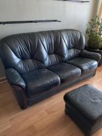 3zit zetel in leer + poef, Huis en Inrichting, Zetels | Zetels, Ophalen, Gebruikt, Driepersoons, Leer