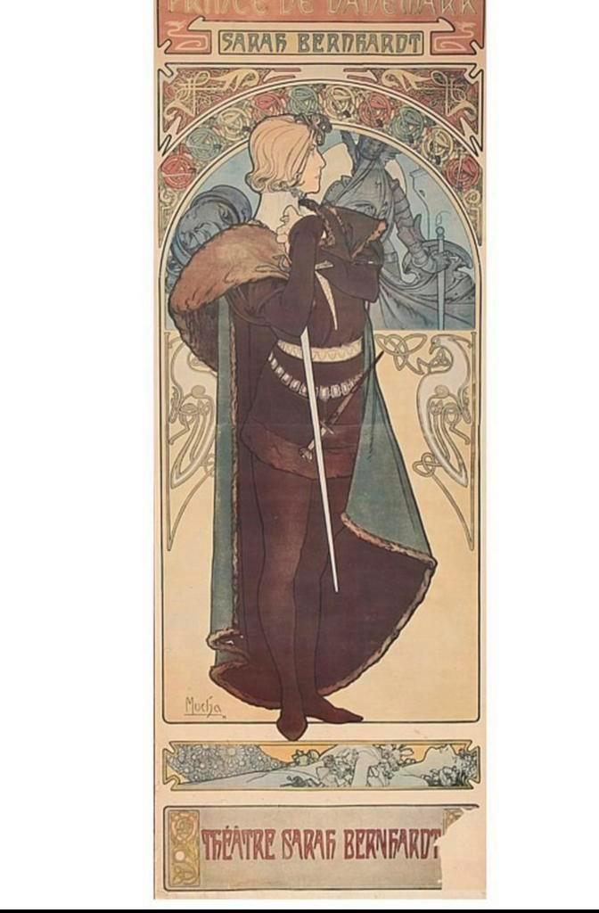 ART NOUVEAU POSTER – ALPHONSE MUCHA HAMLET / SARAH BERNHARDT, Verzamelen, Posters, Zo goed als nieuw, Ophalen
