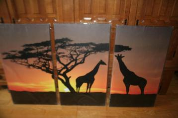 Wanddecoratie 3-luik Giraffe 160X90 XXL, Enlèvement ou Envoi