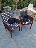 stoelen mahonie met stof 2 stuks, Ophalen, Zo goed als nieuw, Hout, Twee