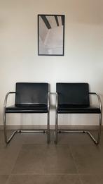 2 midcentury stoelen (echt leer), Huis en Inrichting, Stoelen, Ophalen, Twee, Zwart, Leer
