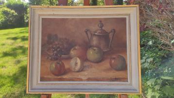 Nature morte ancienne peinte vers 1950 peinture à l'huile, Enlèvement ou Envoi