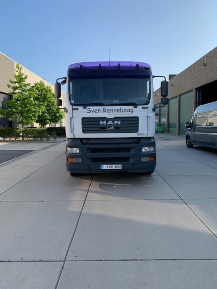 Container Vrachtwagen met autolaadkraan, Auto's, Vrachtwagens, Particulier, MAN, Diesel, Euro 3, 2 deurs, Automaat, Wit, Achterwielaandrijving