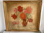 groot schilderij op hout -  stilleven bloemen - gesigneerd H, Ophalen
