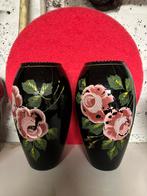 Koppel handgeschilderd opaline vazen, Antiek en Kunst, Ophalen of Verzenden