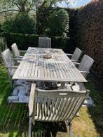 Teak tuinset : uitschuifbare teak tafel (240 cm) + 6 stoelen, Tuin en Terras, Ophalen, Gebruikt, 6 zitplaatsen, Teakhout