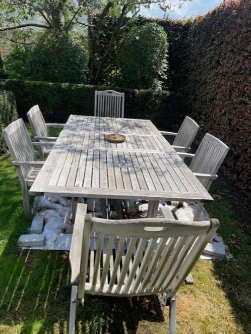 Teak tuinset : uitschuifbare teak tafel (240 cm) + 6 stoelen, Tuin en Terras, Tuinsets en Loungesets, Gebruikt, Tuinset, Teakhout