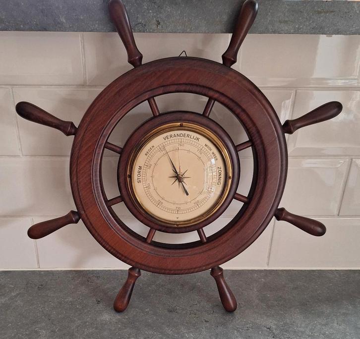 Vintage barometer in houten stuurwiel, Antiek en Kunst, Antiek | Gereedschap en Instrumenten, Ophalen