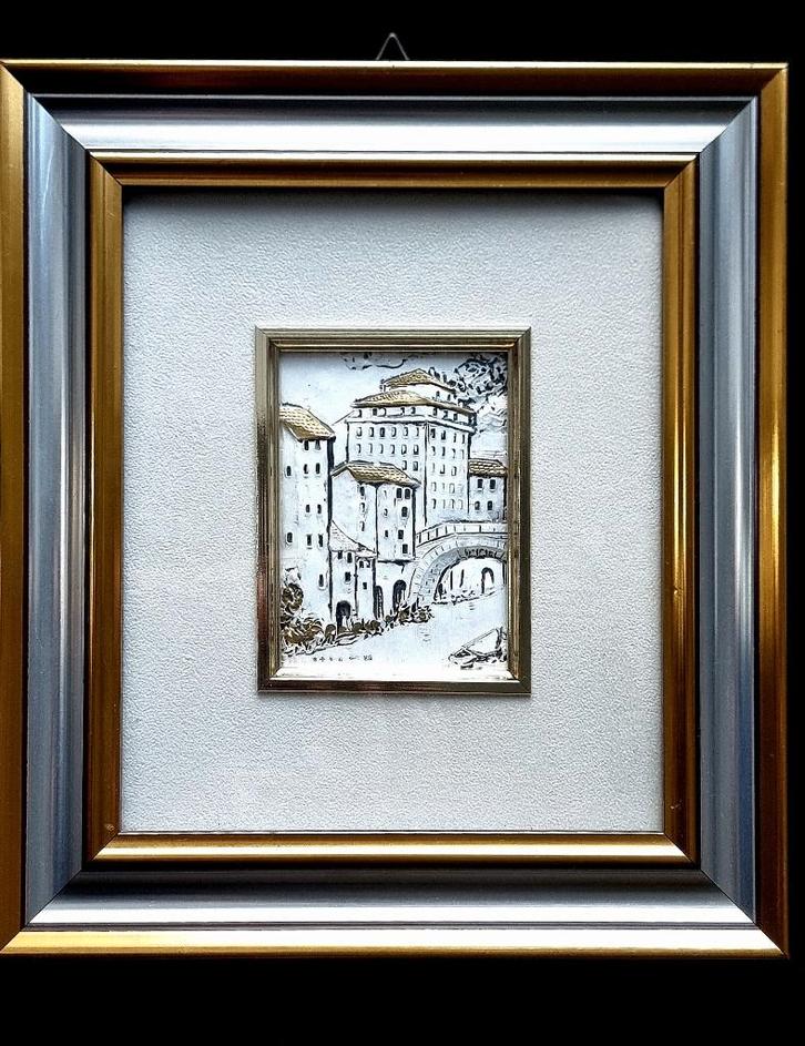 Tableau argent massif 925, run paysage en relief,Italie., Antiek en Kunst, Kunst | Etsen en Gravures, Verzenden
