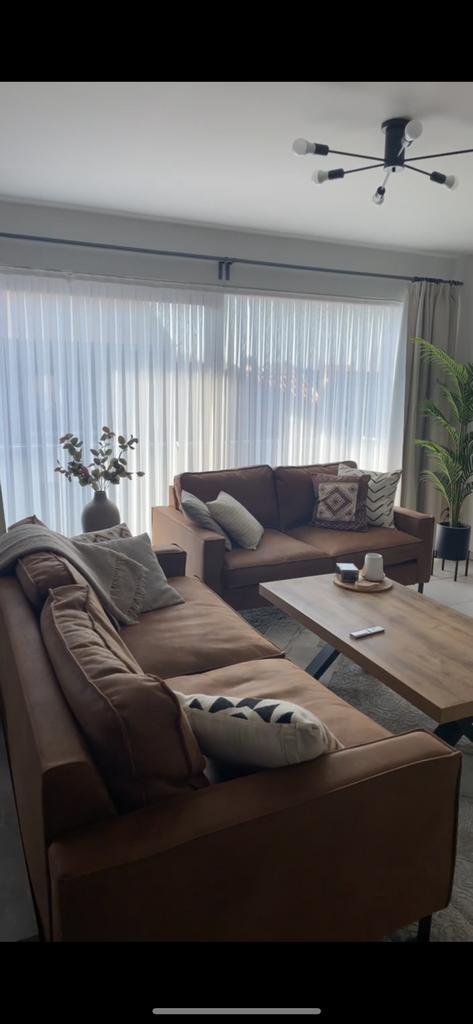 Fauteuil zetel 3+2 cognac, Huis en Inrichting, Zetels | Complete zithoeken, Gebruikt, Ophalen