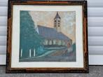 aquarelle eglise de berchem st agathe signe verfaillie, Antiek en Kunst, Ophalen of Verzenden
