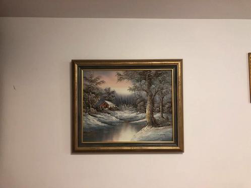 Winterlandschap op doek , gesigneerd, Antiquités & Art, Art | Peinture | Classique, Enlèvement ou Envoi