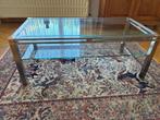 Glazen salontafel met geborsteld nikkel, Huis en Inrichting, Tafels | Salontafels, Ophalen, 50 tot 100 cm, 100 tot 150 cm, Minder dan 50 cm