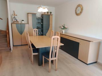 Complete eetkamer beuk en zwart met 6 stoelen 
