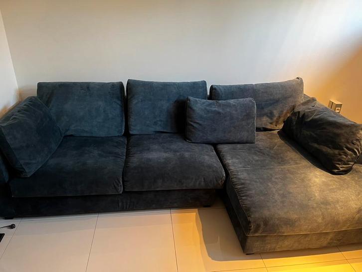 Petroleum groen/blauwe velvet sofa., Huis en Inrichting, Zetels | Complete zithoeken, Gebruikt, Stof, Ophalen
