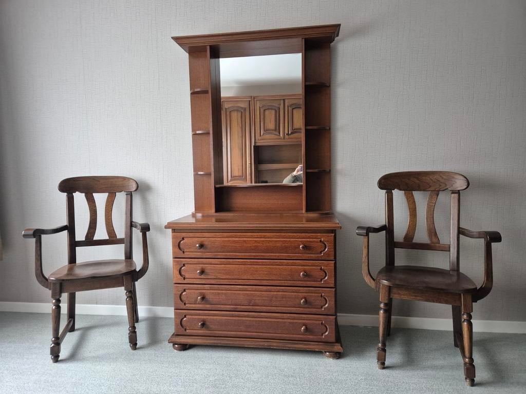 Houten commode met spiegel en 2 stoelen, Enlèvement