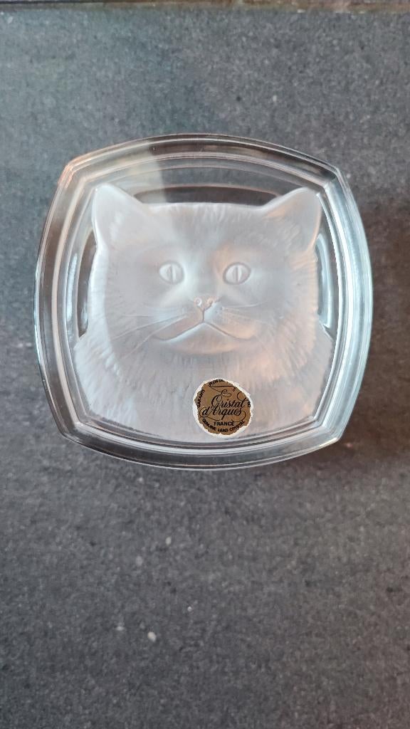 kristallen juwelendoosje met kattenkopje prima staat, Ophalen of Verzenden