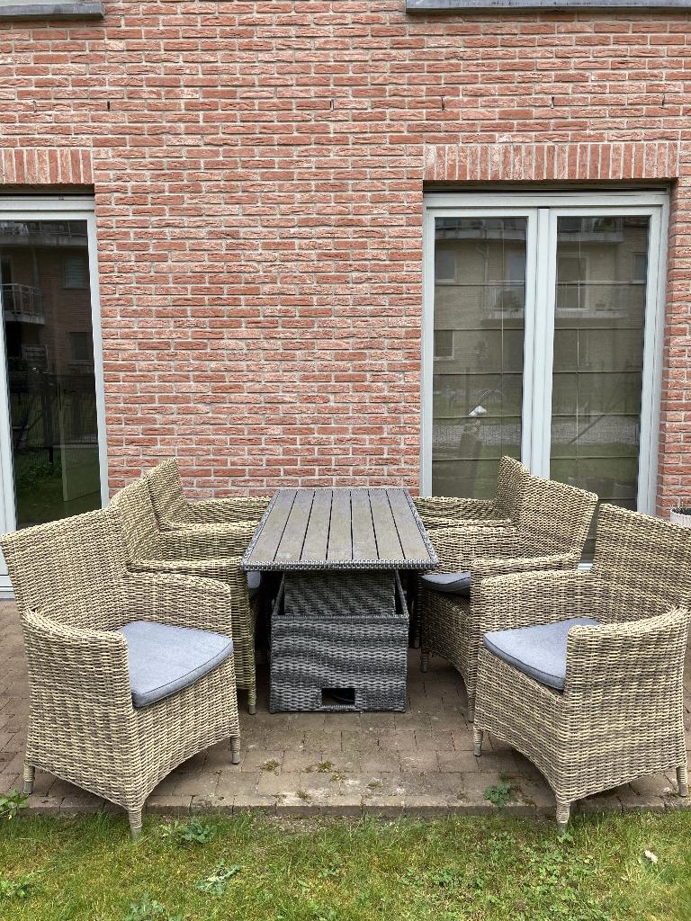 tuinset met 6 stoelen, Ophalen, Gebruikt, Rotan, 6 zitplaatsen