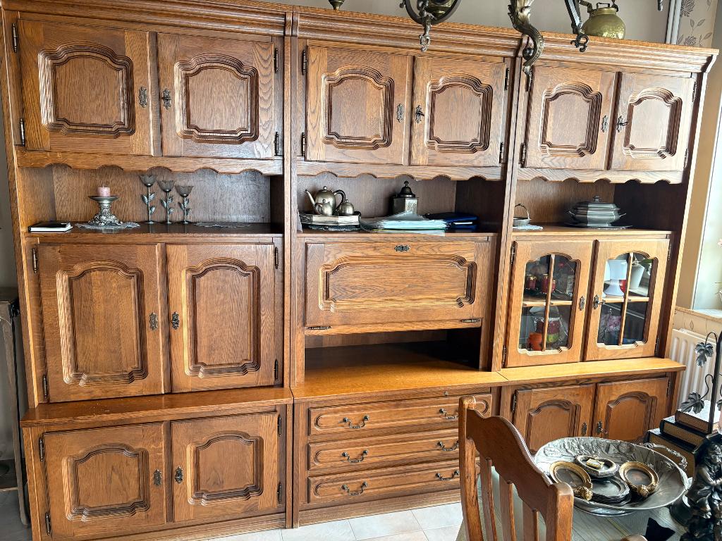 Kast + stoelen + tafel, Huis en Inrichting, Gebruikt, 200 cm of meer, Eikenhout, 200 cm of meer