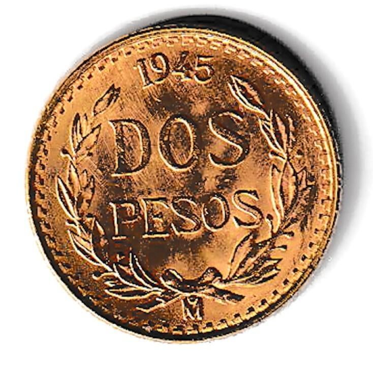 Mexico 2 Pesos 1945 1,67g 21.6 karaat Au, Postzegels en Munten, Munten | Amerika, Losse munt, Midden-Amerika, Goud, Verzenden