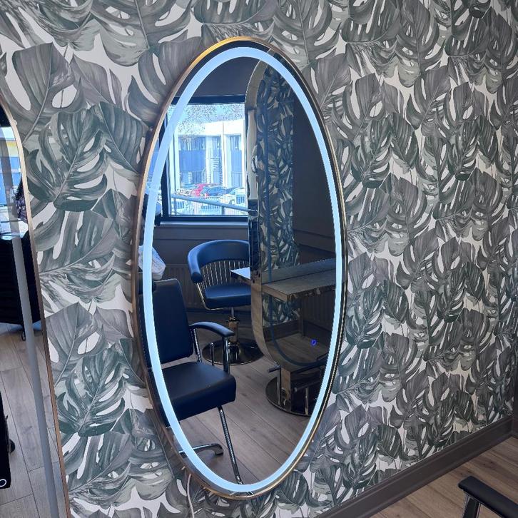 kaptafel ovaal spiegel led verlichting gold goud kapsalon, Huis en Inrichting, Woonaccessoires | Overige, Nieuw, Ophalen of Verzenden