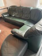 Canapé d'angle en cuir en 5 parties Vert foncé en très bon é, Enlèvement