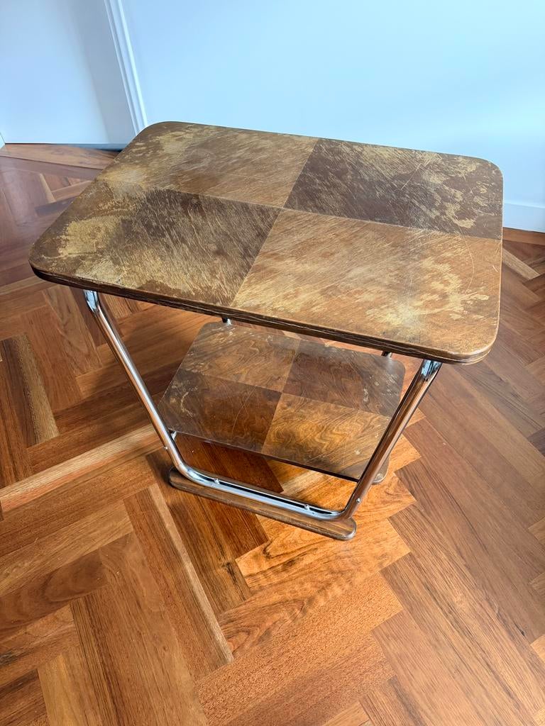 Vintage Bauhaus bijzettafel uit de jaren ‘30., Huis en Inrichting, Tafels | Bijzettafels, Gebruikt, Rechthoekig, 60 cm of meer