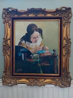 Schilderij kantwerkster van Vinck met kader, Antiek en Kunst, Ophalen