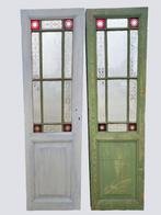 Set antieke dubbele geetste/ gestraalde houten paneeldeuren, Ophalen, Gebruikt, Binnendeur, Minder dan 200 cm