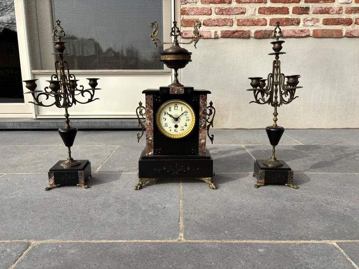 Unieke Driedelige Franse Schouwgarnituur  – Ca. 1880, Antiquités & Art, Antiquités | Horloges, Enlèvement