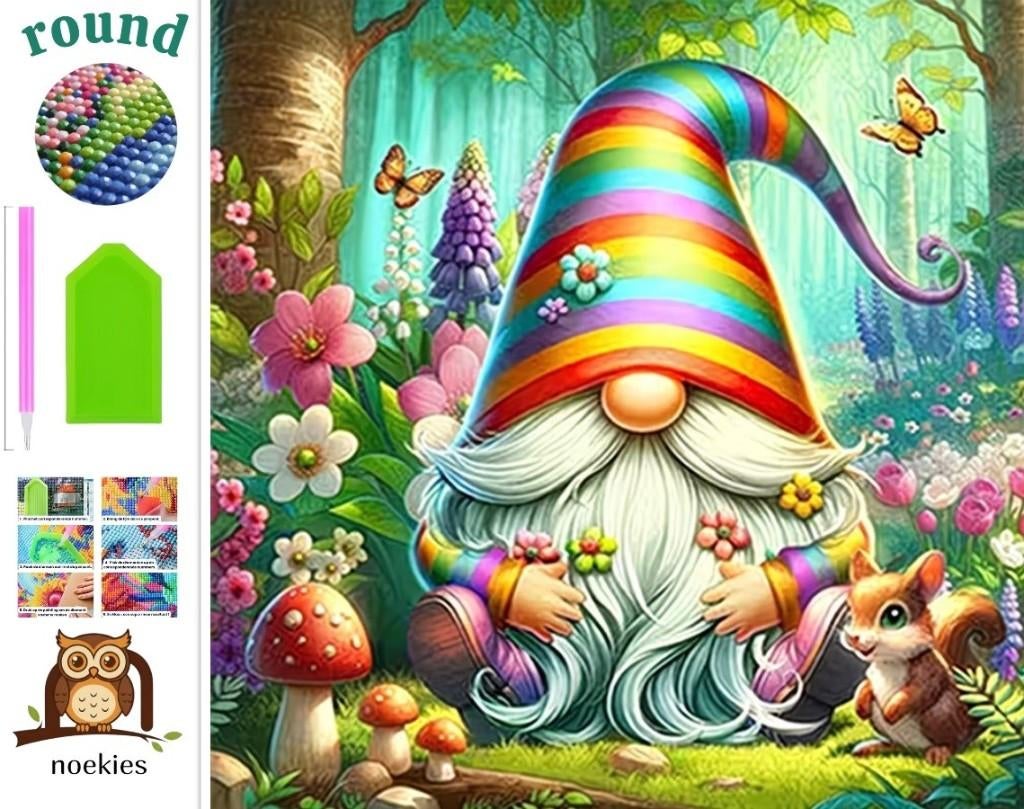 N 559 Peinture au diamant, forêt de lutin, 20x20cm (ronde), Neuf, Fantasie, Multicolore, Autocollant