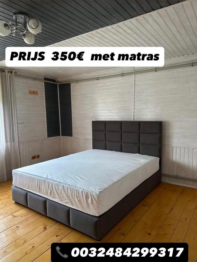 Boxspring NIEUW, Maison & Meubles, Chambre à coucher | Lits boxsprings, Neuf, Autres dimensions, Deux personnes, Gris, Enlèvement ou Envoi