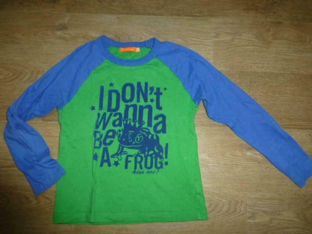 groene met blauwe longsleeve Fred en Ginger maat 128, Kinderen en Baby's, Jongen of Meisje, Ophalen of Verzenden, Zo goed als nieuw