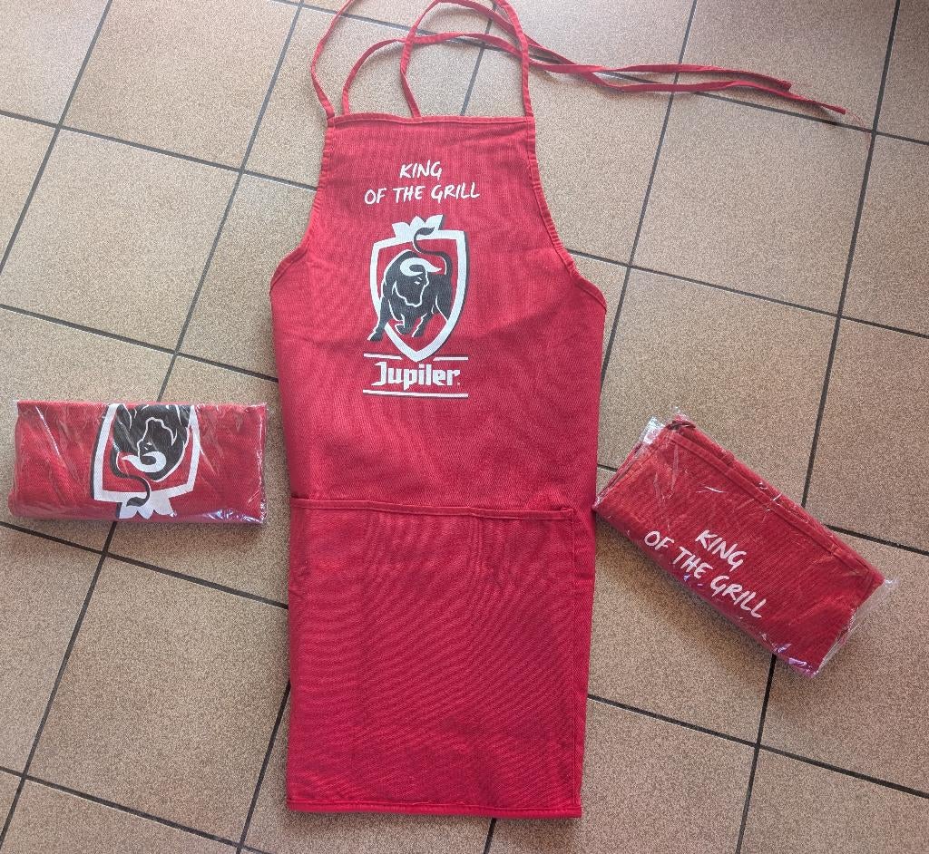 rode barbecueschort keukenschort Jupiler schort BBQ (3stuks), Ophalen of Verzenden, Nieuw, Rood, Schort