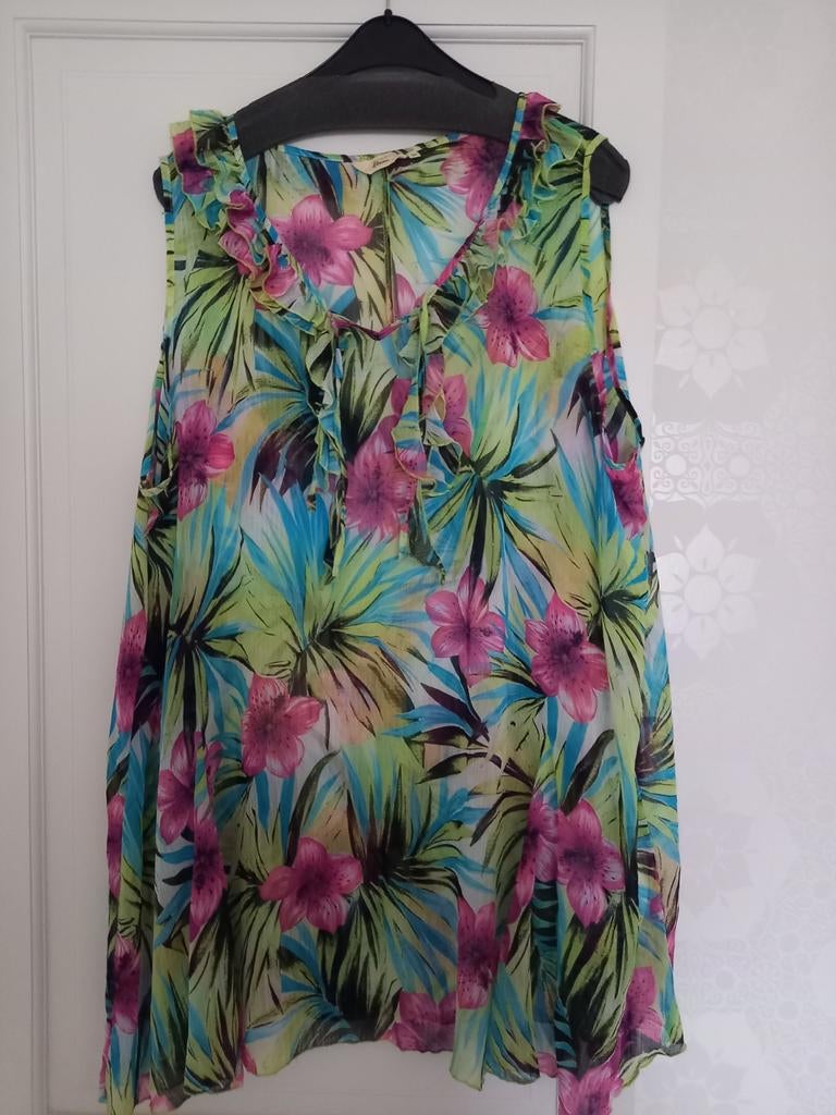 Voile tuniek MT54/56 oksel-oksel 72cm lengte 92cm, Kleding | Dames, Grote Maten, Ophalen of Verzenden