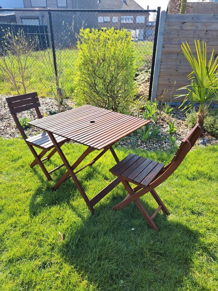 Duurzame FSC Tuinset (80x80) – Inklapbaar, Tuin en Terras, Tuinsets en Loungesets, Zo goed als nieuw, Tuinset, Hardhout, 2 zitplaatsen