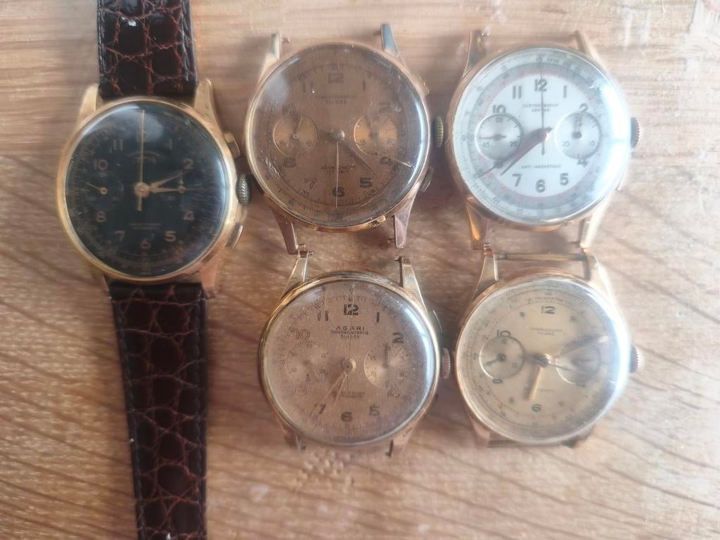 5 18-karaats gouden chronograafhorloge, Ophalen, Goud