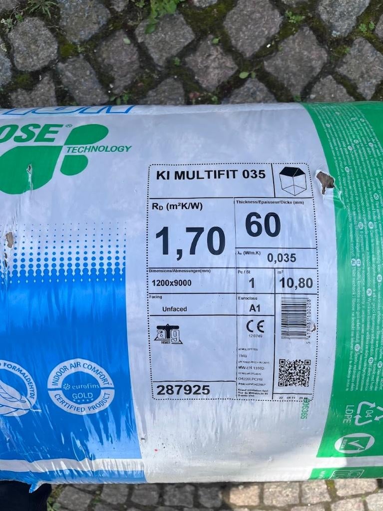 Glaswol Isolatie KNAUF MULTIFIT 035 (6cm dik), Bricolage & Construction, Isolation & Étanchéité, Neuf, Laine de verre, Isolation de toiture