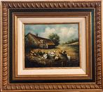 N. WINSTON (20e eeuw) — Olieverf op paneel - Boerenerf, Ophalen